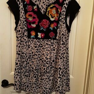 Floral Embroidered Leopard Print Dress